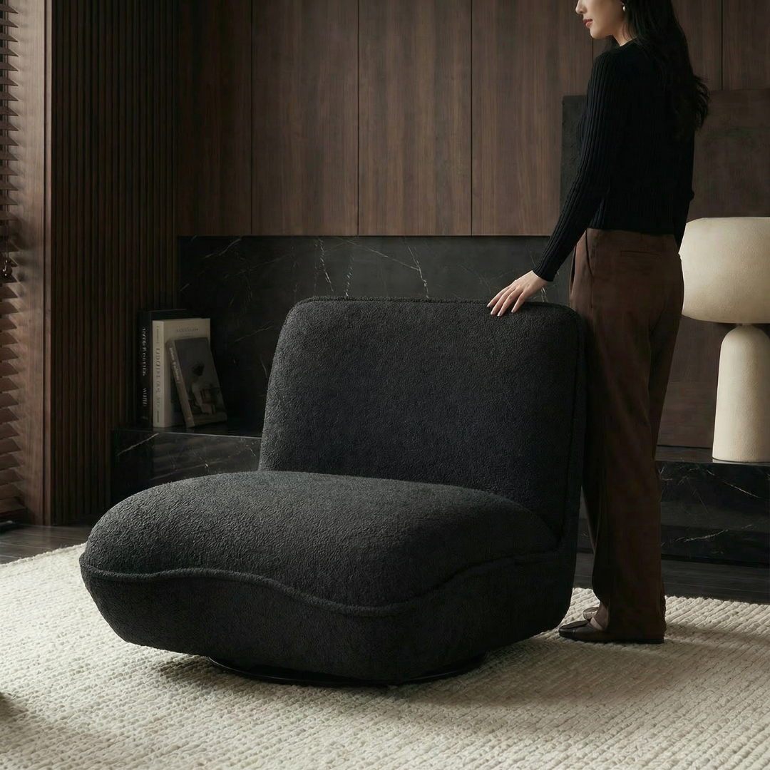Avalon, Swivel Sofa Lounge Chair in Soft Black, 34”L x 38”W x 30”H