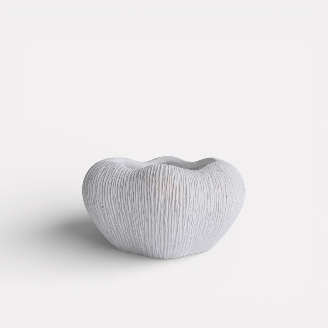 Zephyr Bowl, Artisan Cement Display Piece Hand-painted in White Dove, 9.8"D x 5.5"H