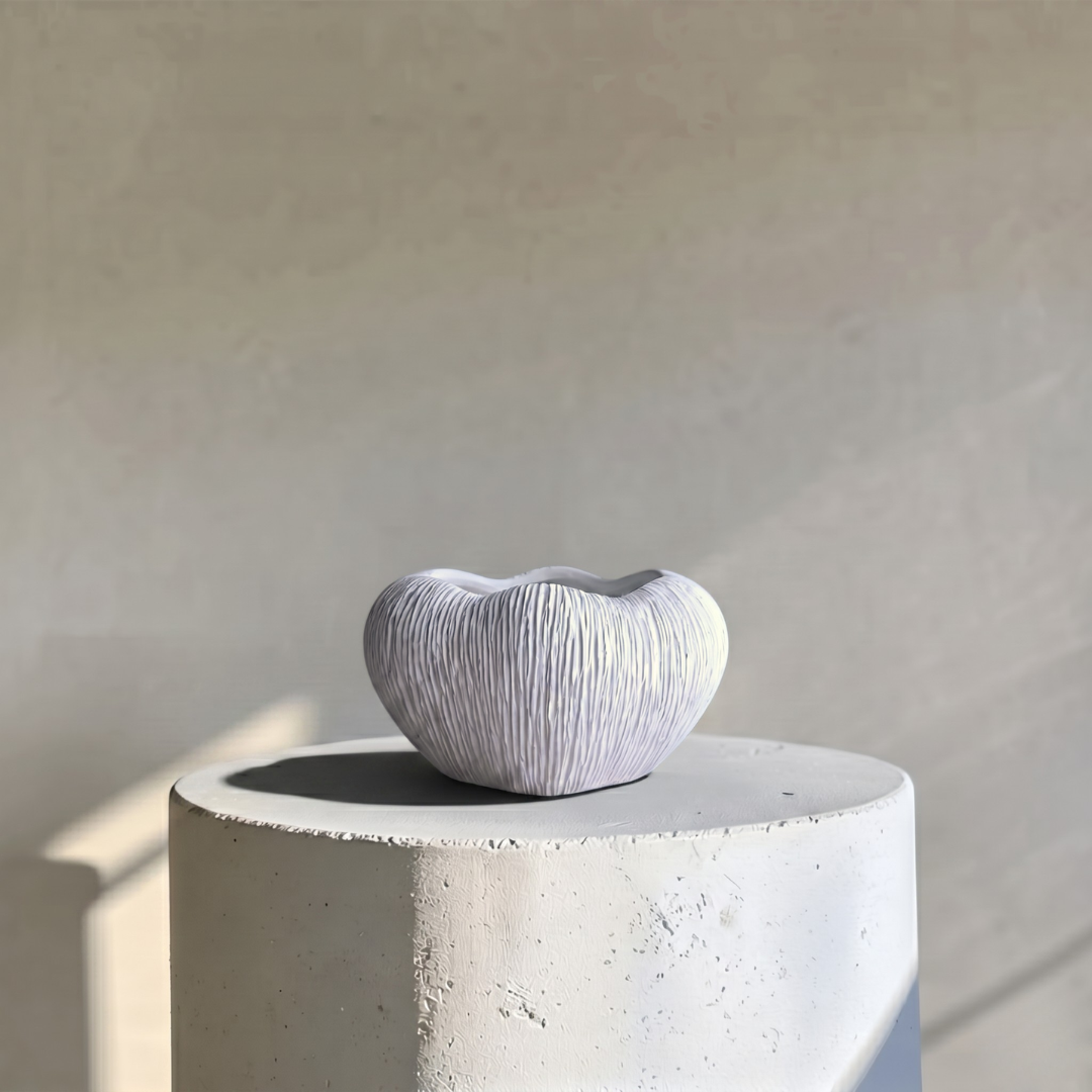 Zephyr Bowl, Artisan Cement Display Piece Hand-painted in White Dove, 9.8"D x 5.5"H