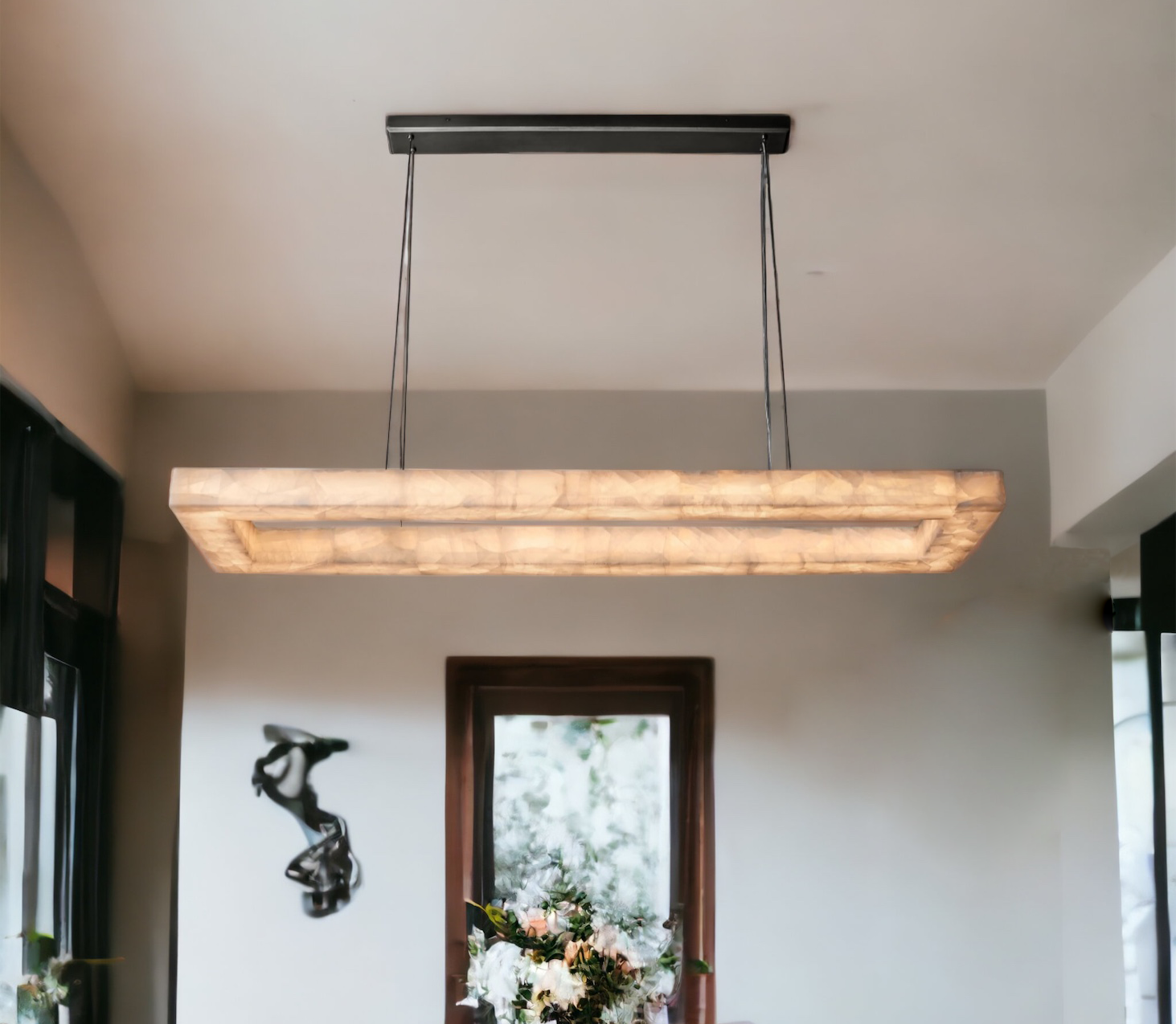 Eudora Alabaster Stone, Large Rectangular Custom Chandelier