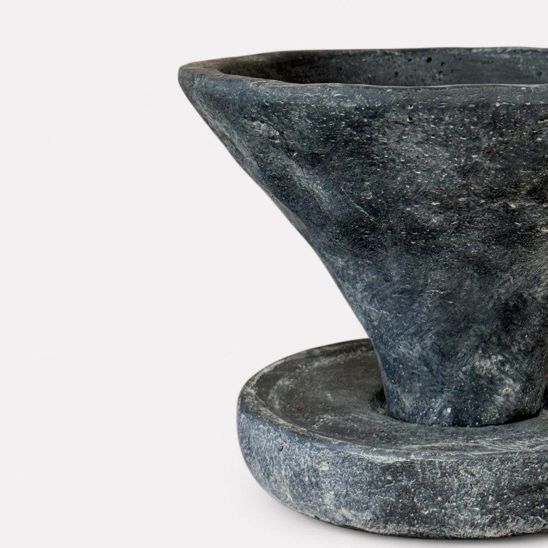 Athena, Cement Pot with Dish and Drainage Hole, hand-painted in Weathered Black, 7"D X 4.7"H