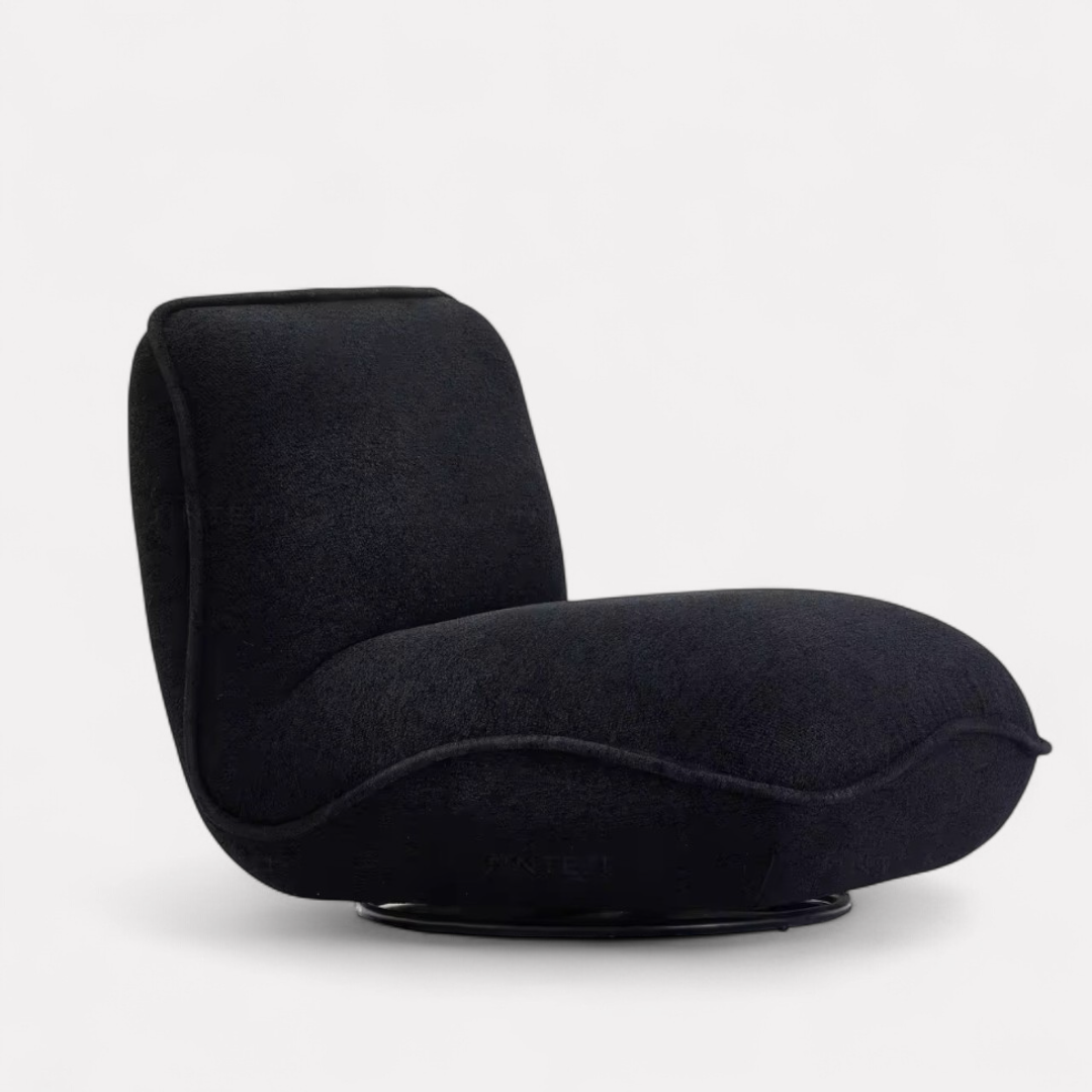 Avalon, Swivel Sofa Lounge Chair in Soft Black, 34”L x 38”W x 30”H