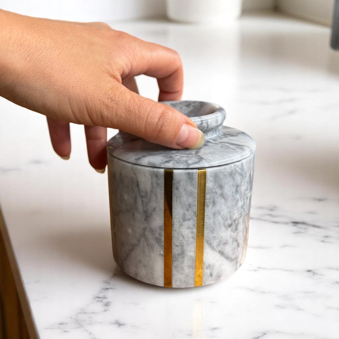 Seraphina Marble Butter Jar, 4"D x 4.5"H