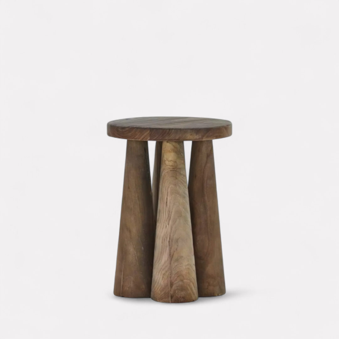 Drakon, Reclaimed Elm Stool in Natural Walnut Finish 15”D x 20”H