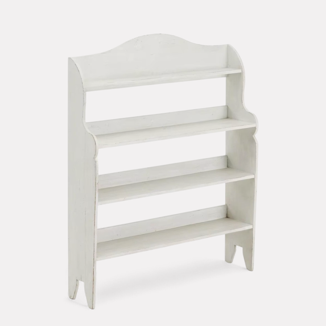 Elara, Reclaimed Pine Display Shelf in Brushed White Finish, 47”L x 12”W x 59”H