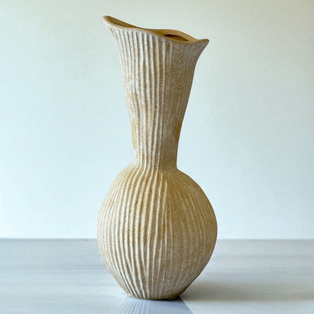 Everly Terracotta Vase Hand-painted in Sandwashed Ivory 4.7"D x 10.6"H