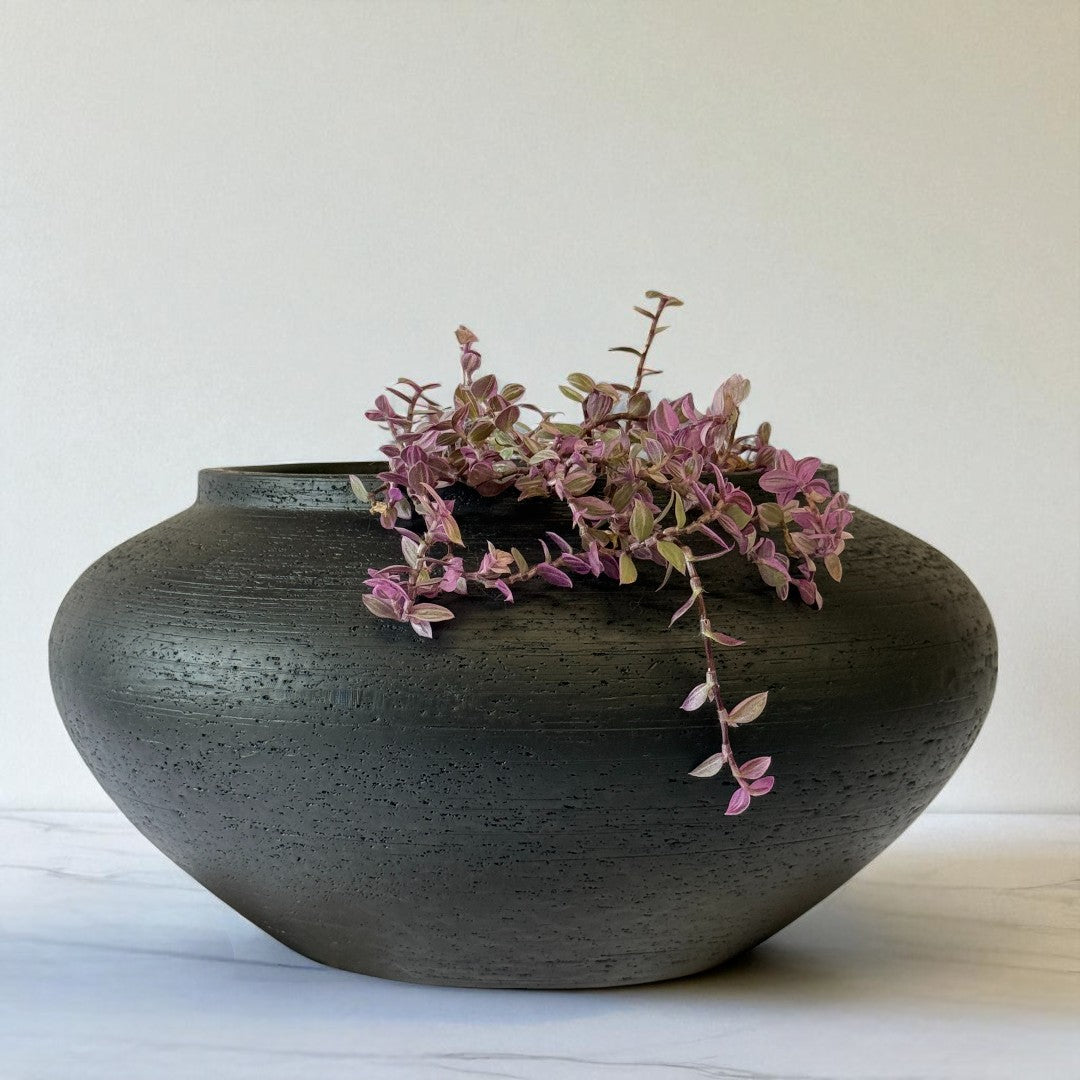 Milan, Terracotta Vessel, Handpainted in Jet Black, 12.5"D x 6.2"H