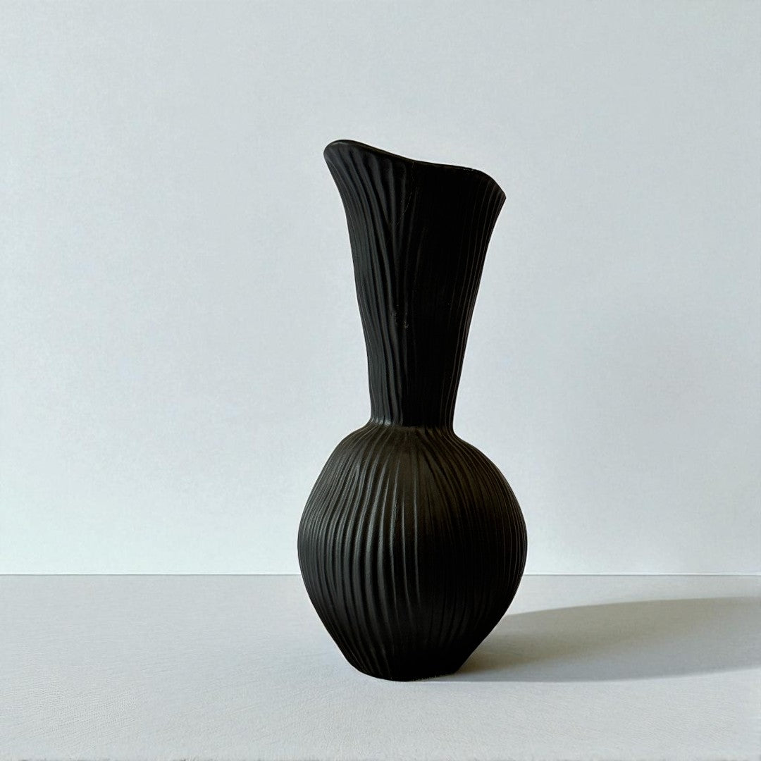 Everly Terracotta Vase, Hand-painted in Jet Black 4.7"D x 10.6" H