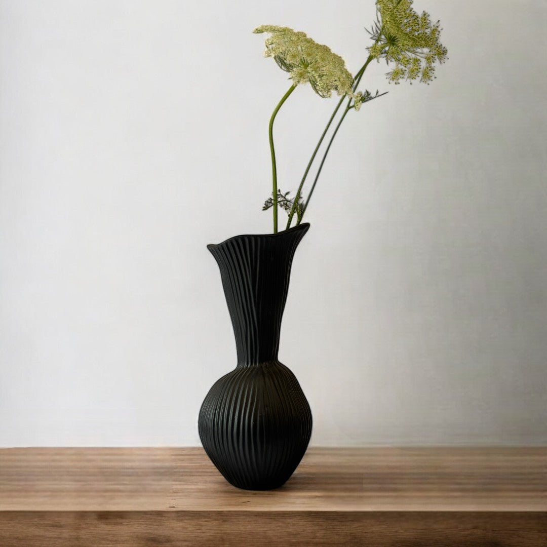 Everly Terracotta Vase, Hand-painted in Jet Black 4.7"D x 10.6" H