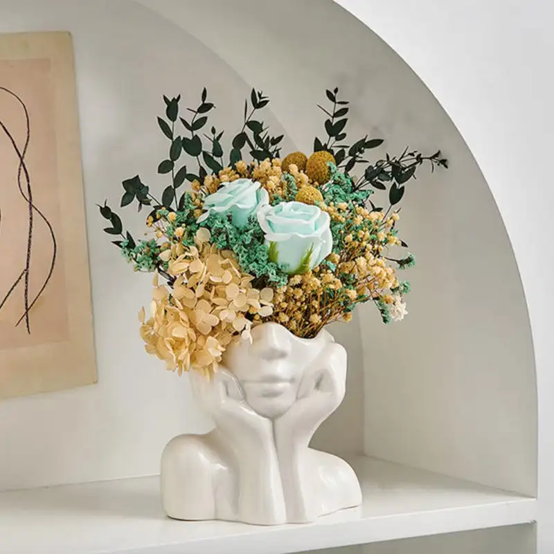 Calista Modern Lady Head Ceramic Vase, 4.4"L x 7.2"H