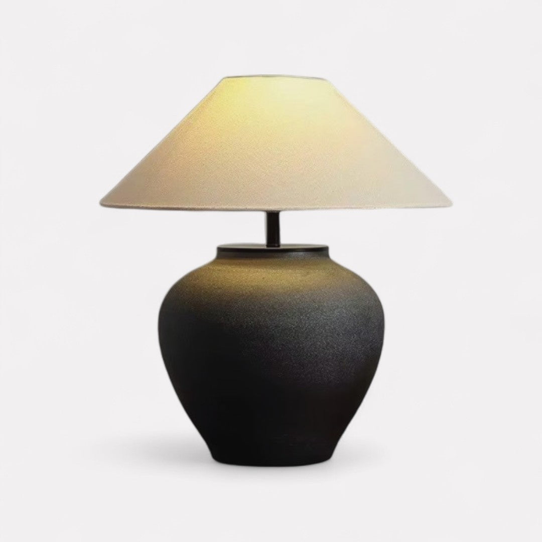 Lumora, Matte Ceramic Lamp, Noir Haven Silhouette with a Textured Fabric Shade 15.7"D x 15"H