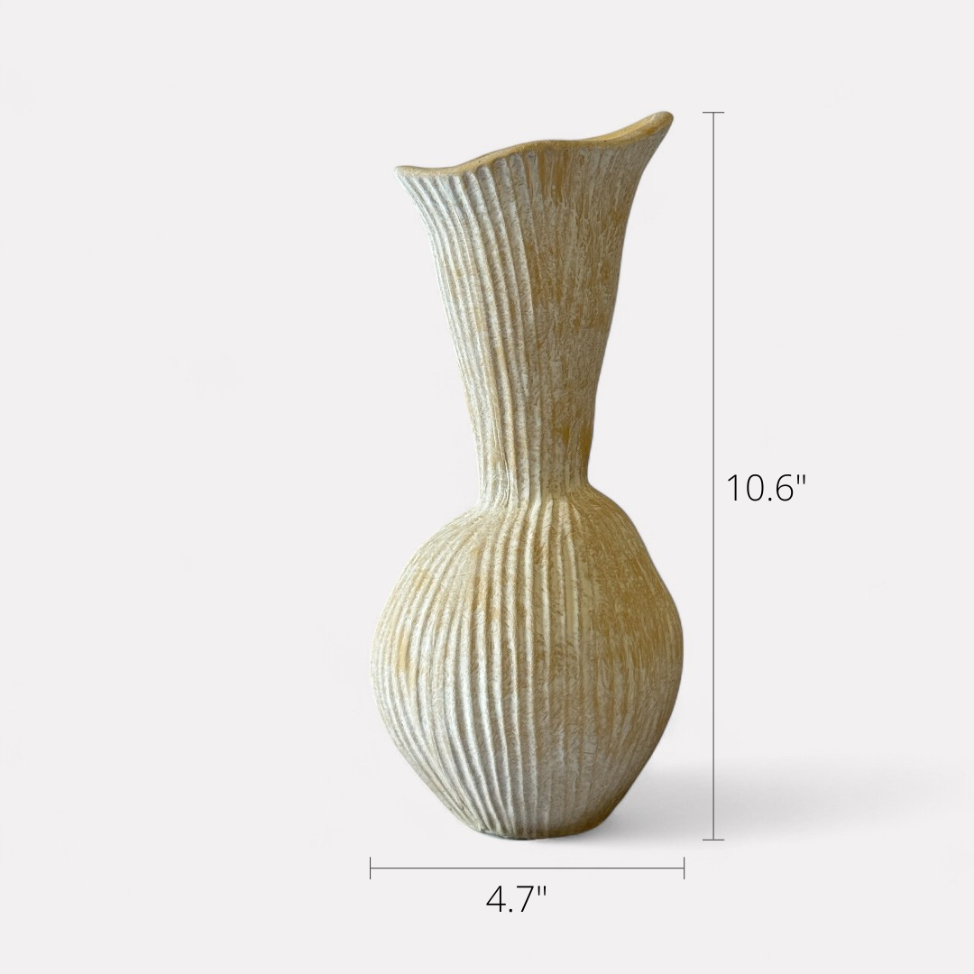 Everly Terracotta Vase Hand-painted in Sandwashed Ivory 4.7"D x 10.6"H