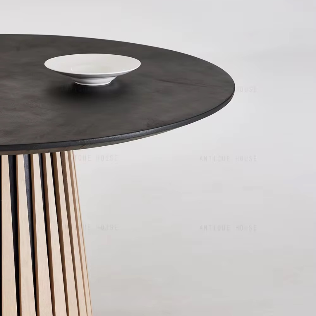 Tholos, Concrete & Oak Round Table Finished in Blackened Concrete & Brushed Light Oak, 52”D x 30”H