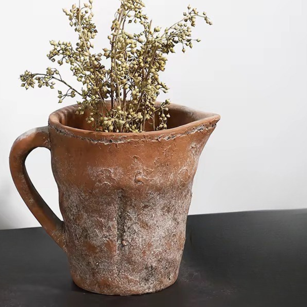 Valencia Carafe-Style Cement Planter, Hand-Painted in Aged Terracotta, 8.5"D x 7"H