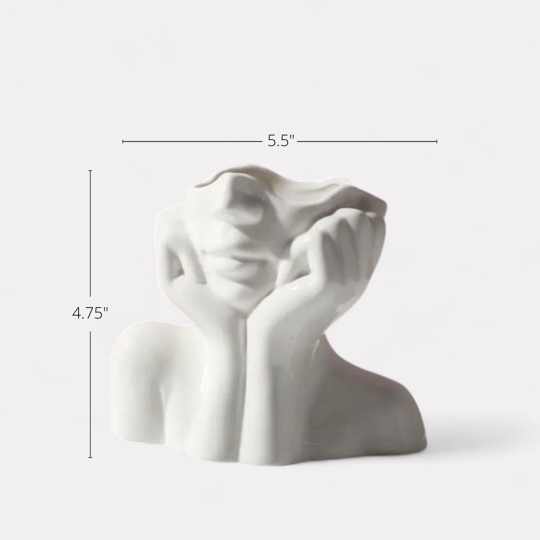 Calista Modern Lady Head Ceramic Vase, Gloss Finish, 5.5"W x 4.75"H