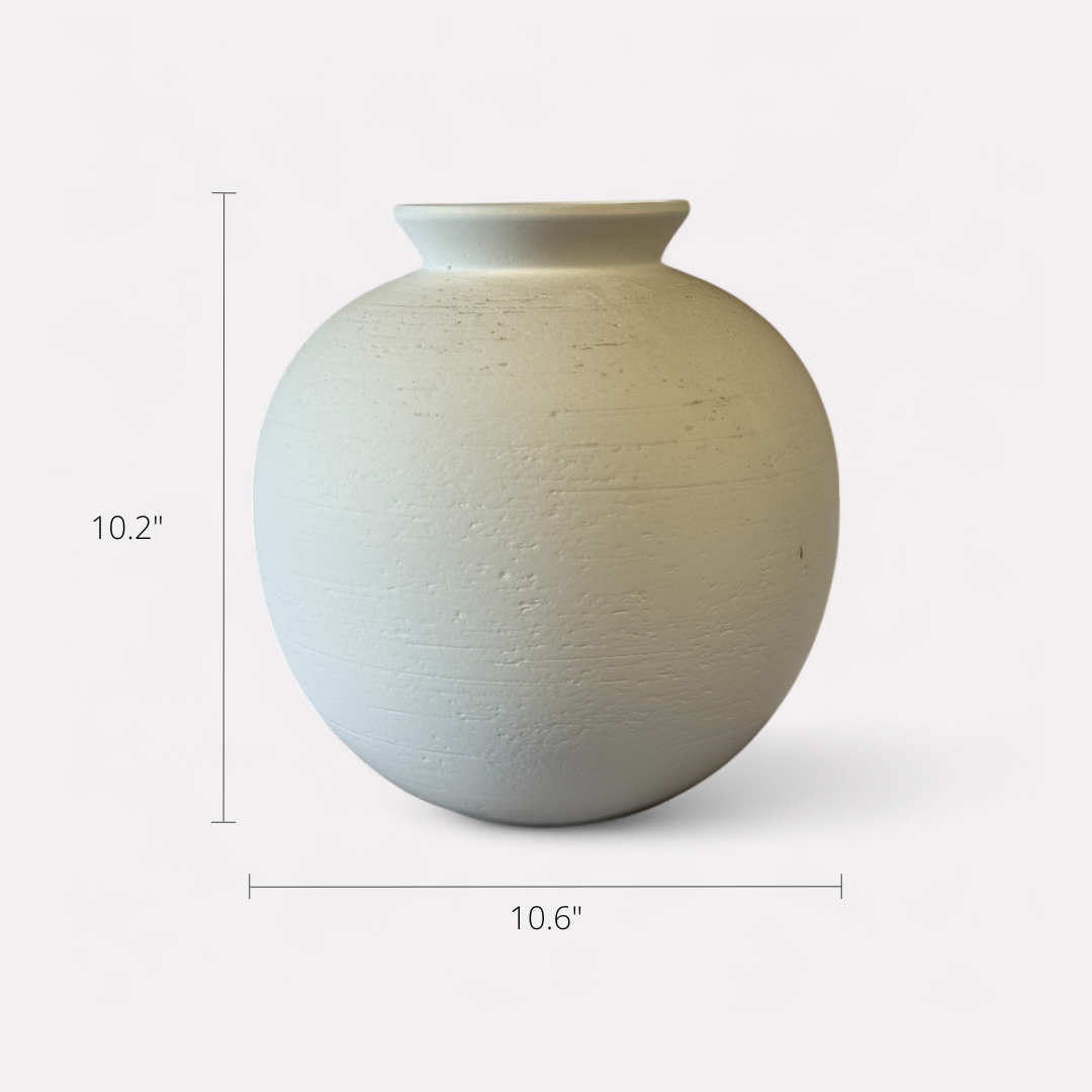 Relic, Terracotta Vessel, Handpainted in White, 10.2" D x 10.6" H