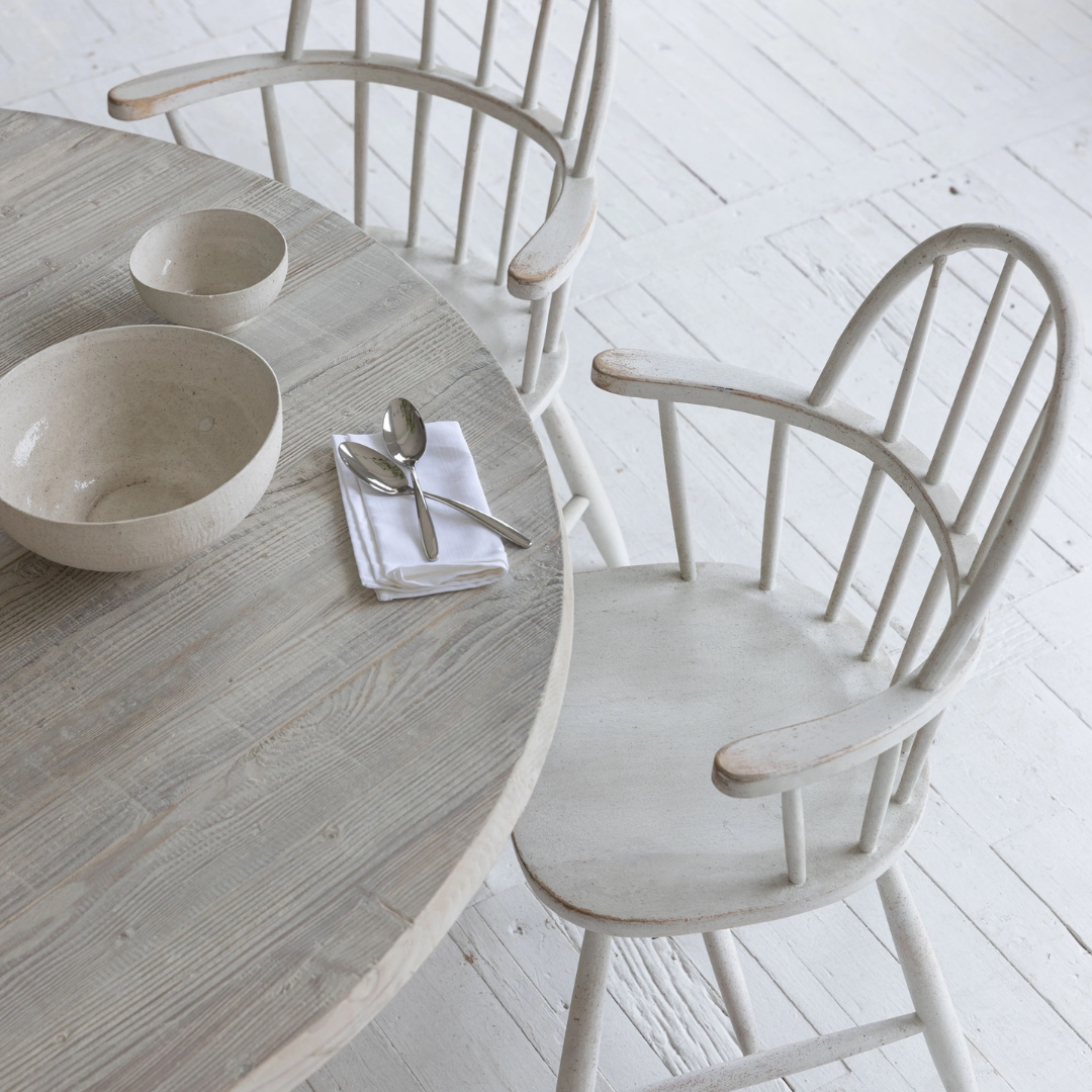 Celestin, White Pine Dining Table in Soft White Limewash Finish, 63”D x 30”H