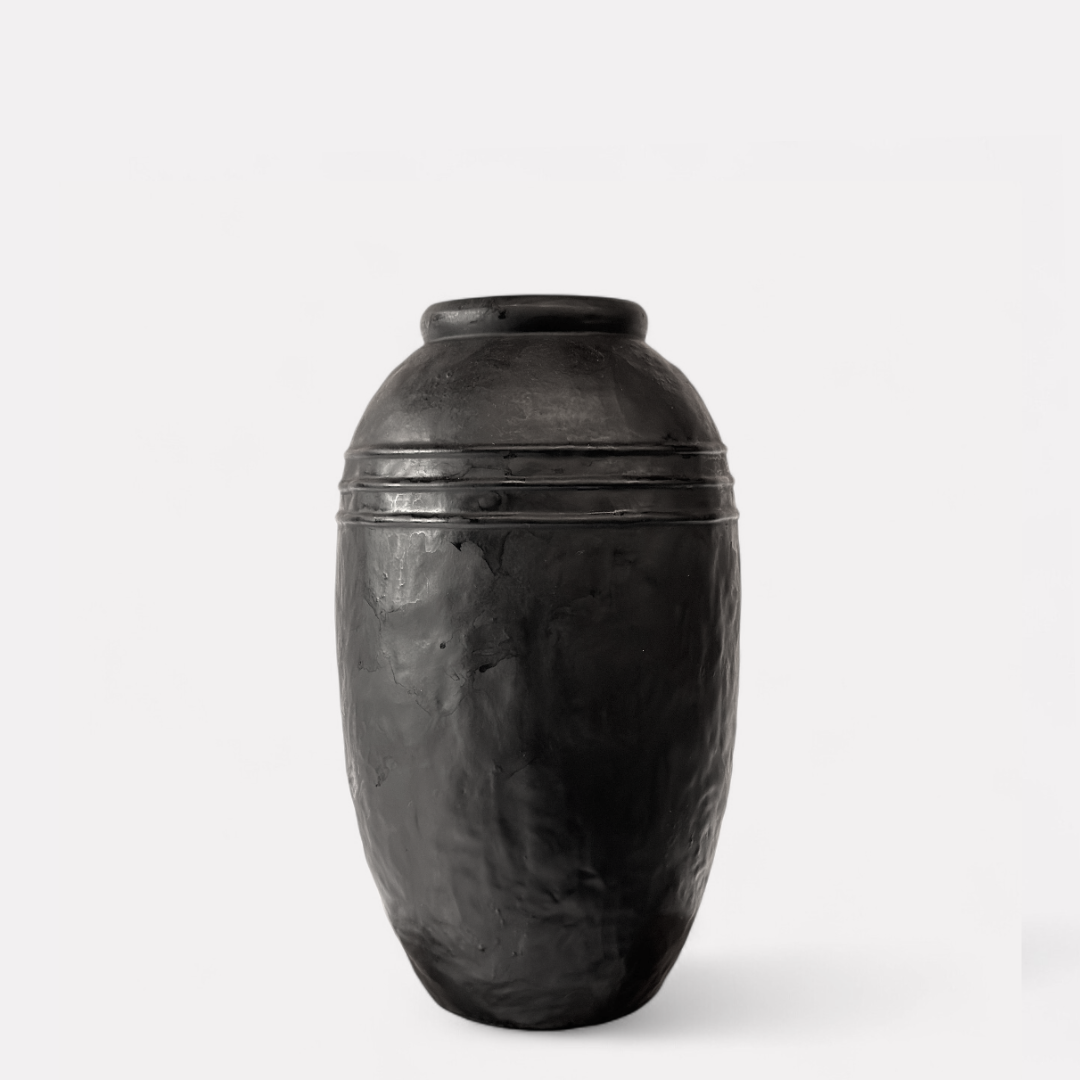 Arden Terracotta Vessel, hand-painted in Jet Black, 7.4"D x 13"H