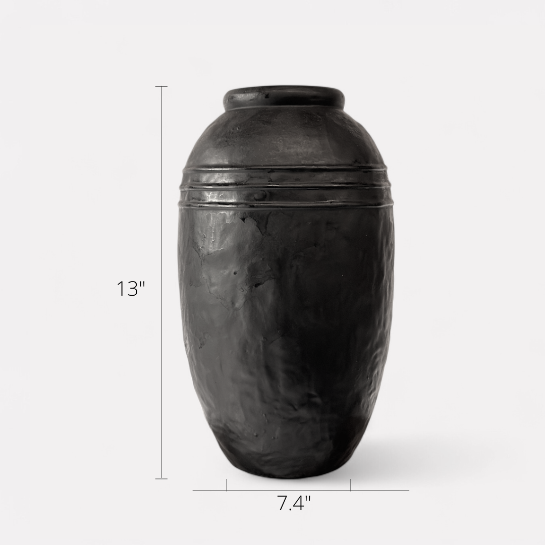 Arden Terracotta Vessel, hand-painted in Jet Black, 7.4"D x 13"H