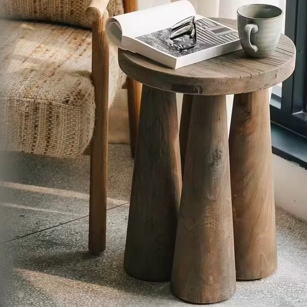 Drakon, Reclaimed Elm Stool in Natural Walnut Finish 15”D x 20”H