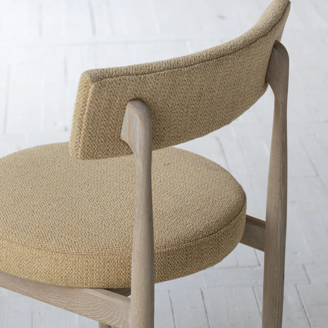 Kyra, Oak Dining Side Chair Finished in Smoky Grey Oak & Khaki Yellow Upholstery, 20"L x 20"W x 30"H