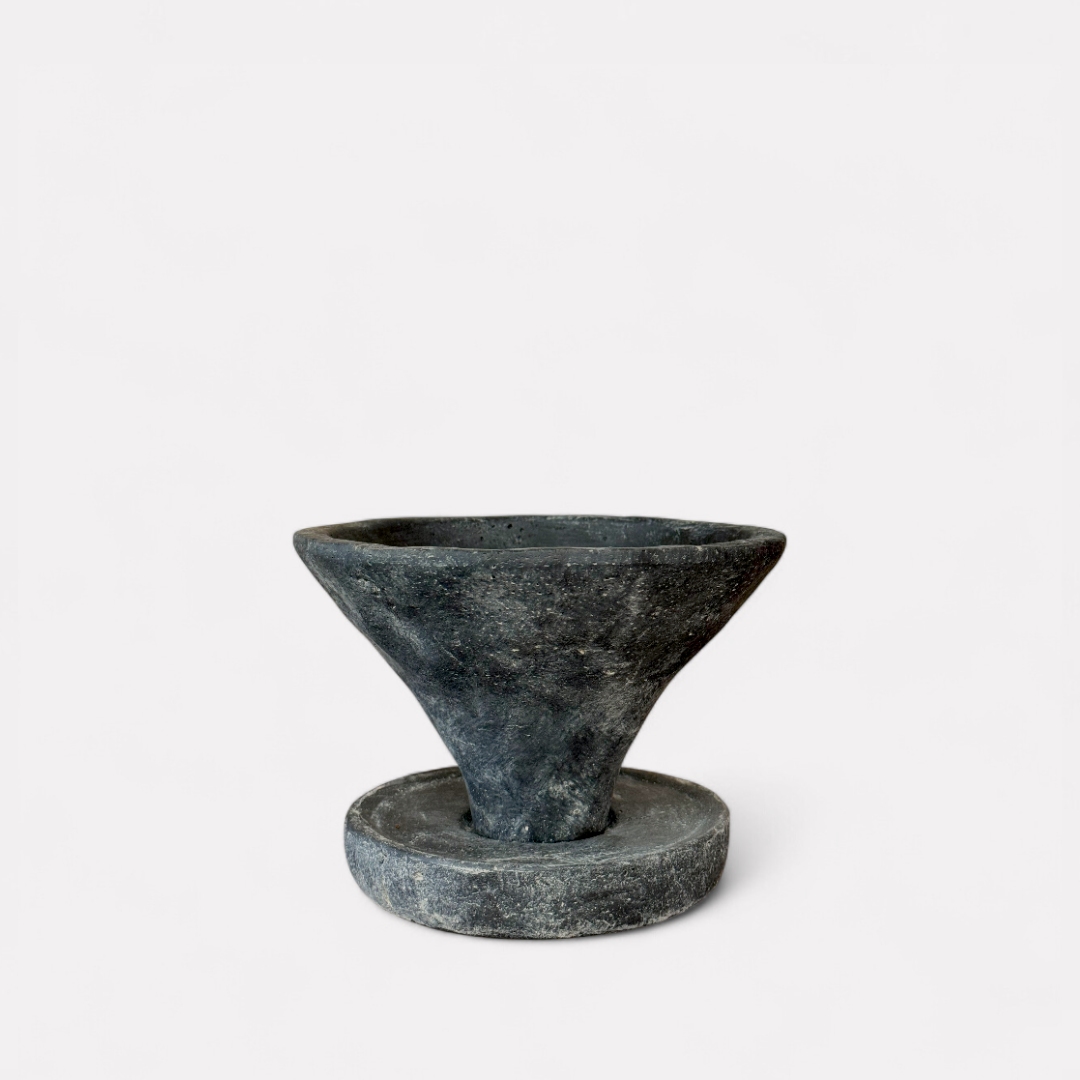 Athena, Cement Pot with Dish and Drainage Hole, hand-painted in Weathered Black, 7"D X 4.7"H