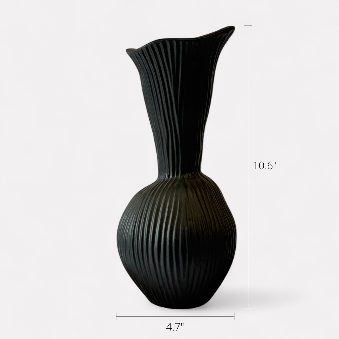 Everly Terracotta Vase, Hand-painted in Jet Black 4.7"D x 10.6" H