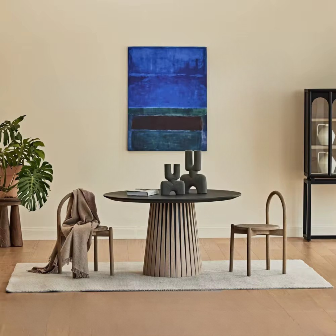 Tholos, Concrete & Oak Round Table Finished in Blackened Concrete & Brushed Light Oak, 52”D x 30”H