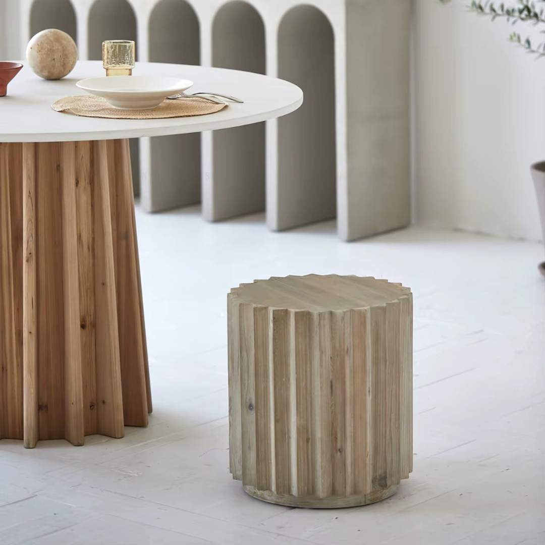 Koros, Recycled Pine Stool, Accent Table in Stonewashed Abalone Finish, 15”D x 16”H