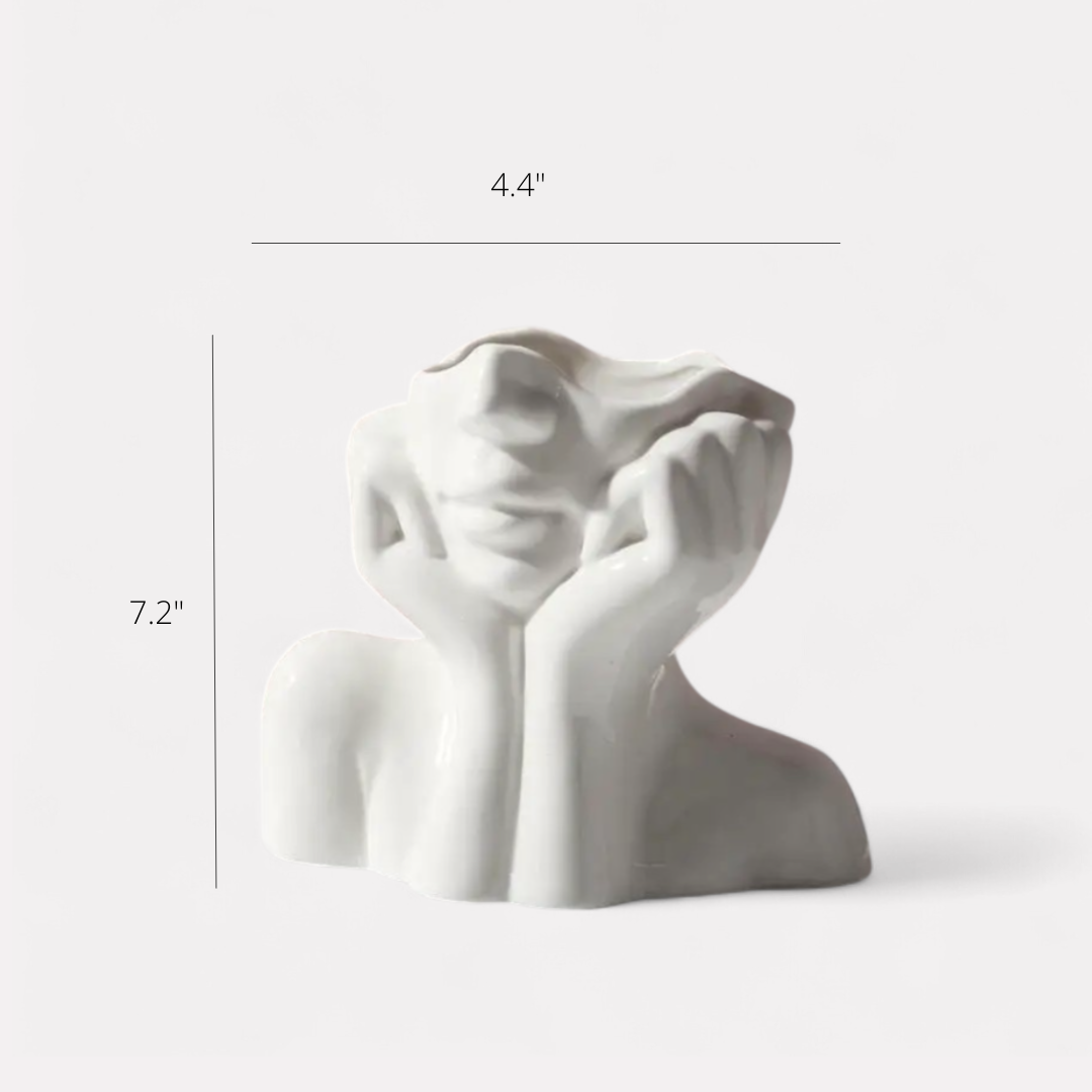 Calista Modern Lady Head Ceramic Vase, 4.4"L x 7.2"H