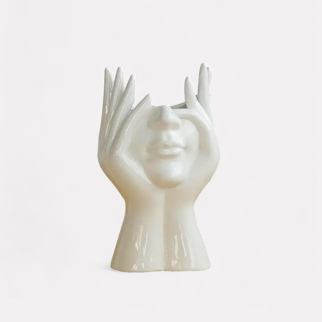 Marilla, Modern Lady Head Ceramic Vase, 4.4" L x 7.2" H