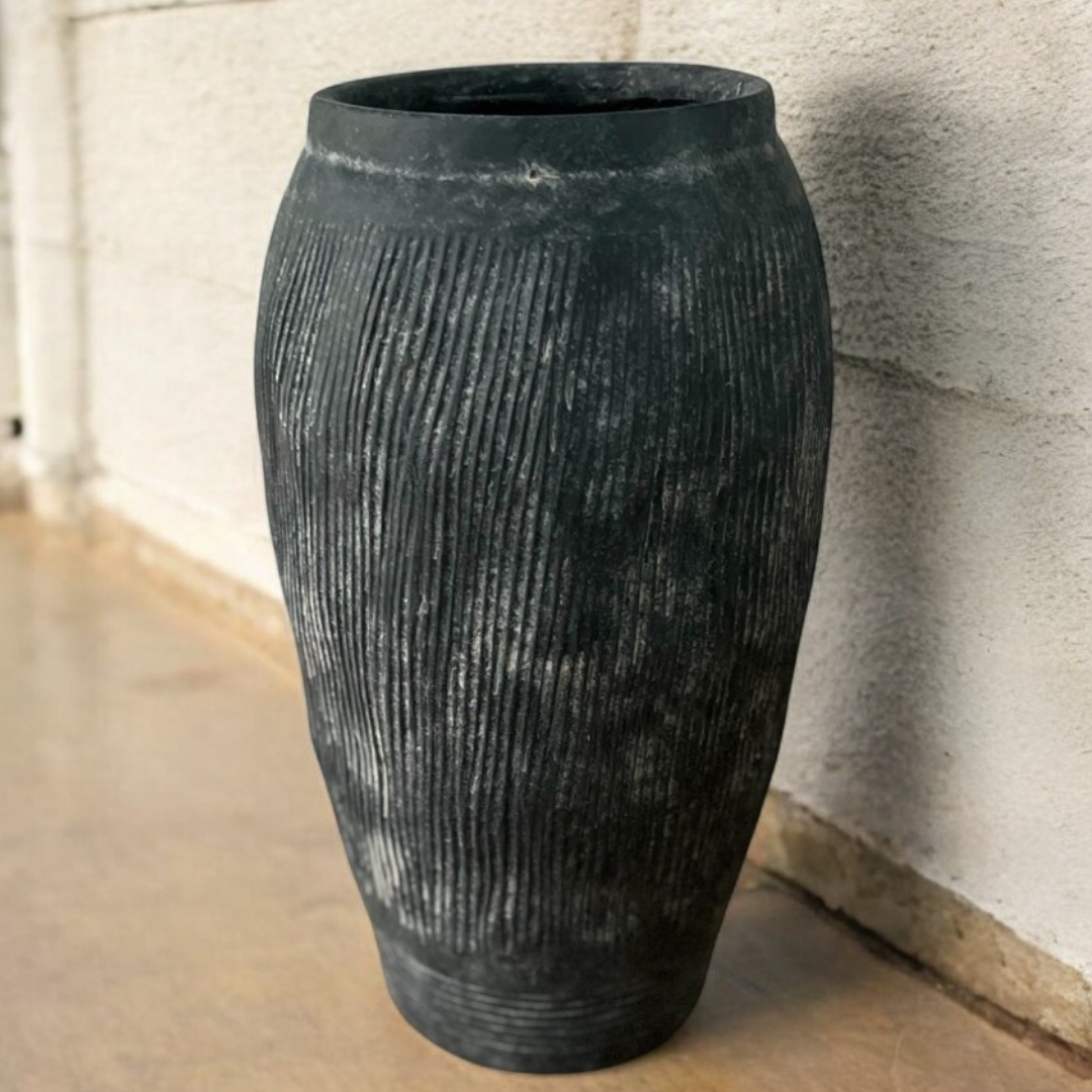 Pompeii Colossus, Fiber Clay Vessel in Weathered Black 11"D x 20"H
