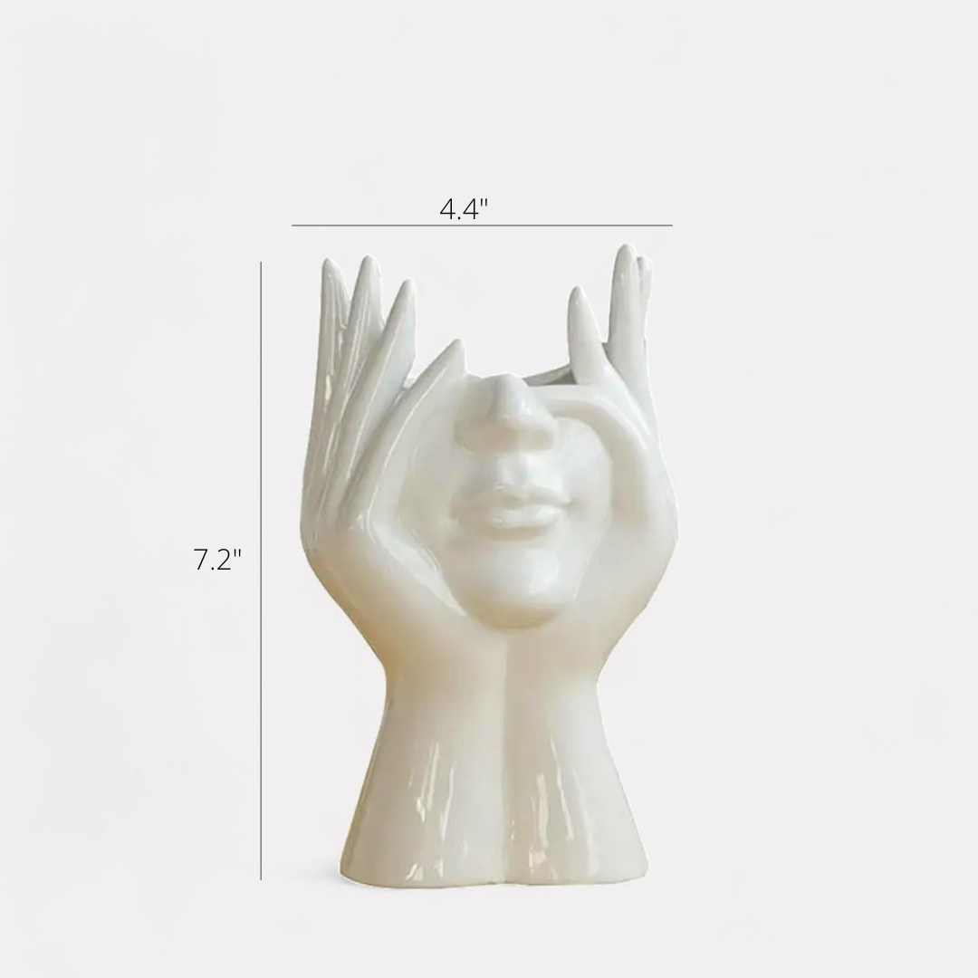Marilla, Modern Lady Head Ceramic Vase, 4.4" L x 7.2" H