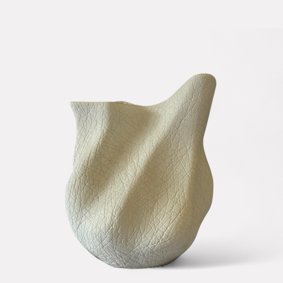 Everest Terracotta Vessel, Hand-painted in White Dove, 11.4"L x 10"W x 13."H