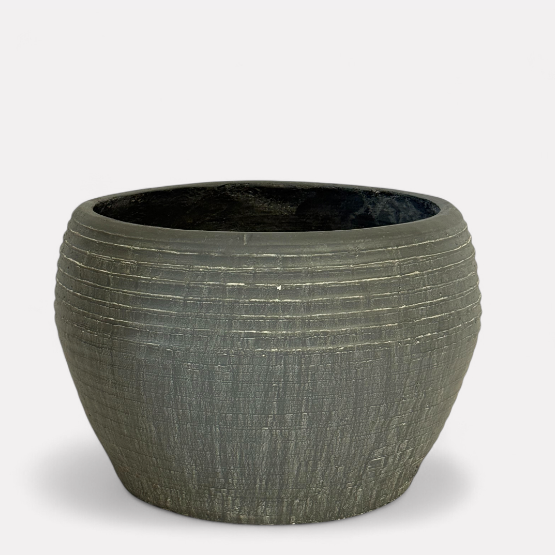 Sahara Fiber Clay Planter, Hand-painted in Earthly Gray, 19.6"D x 13"H