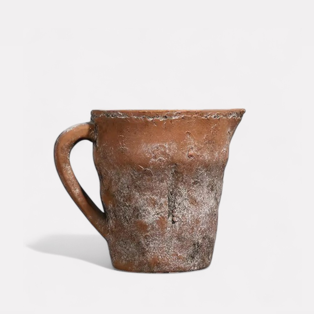 Valencia Carafe-Style Cement Planter, Hand-Painted in Aged Terracotta, 8.5"D x 7"H