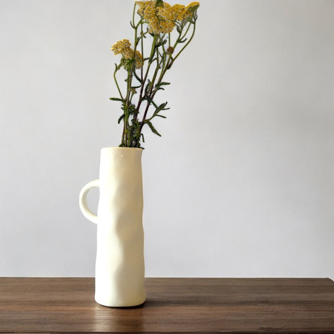 Savannah Pitcher-Style, Terracotta Vessel, Handpainted in Oyster White