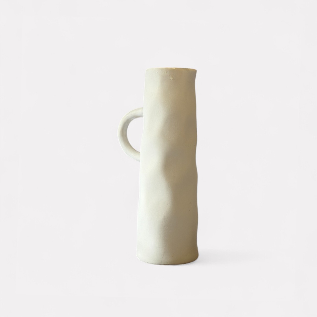 Savannah Pitcher-Style, Terracotta Vessel, Handpainted in Oyster White