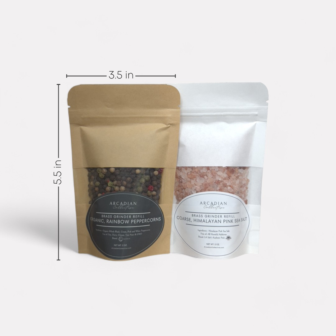Artisanal Coarse Salt and Peppercorn Set, 4 ounce Refill (2 Oz. per Pk.)