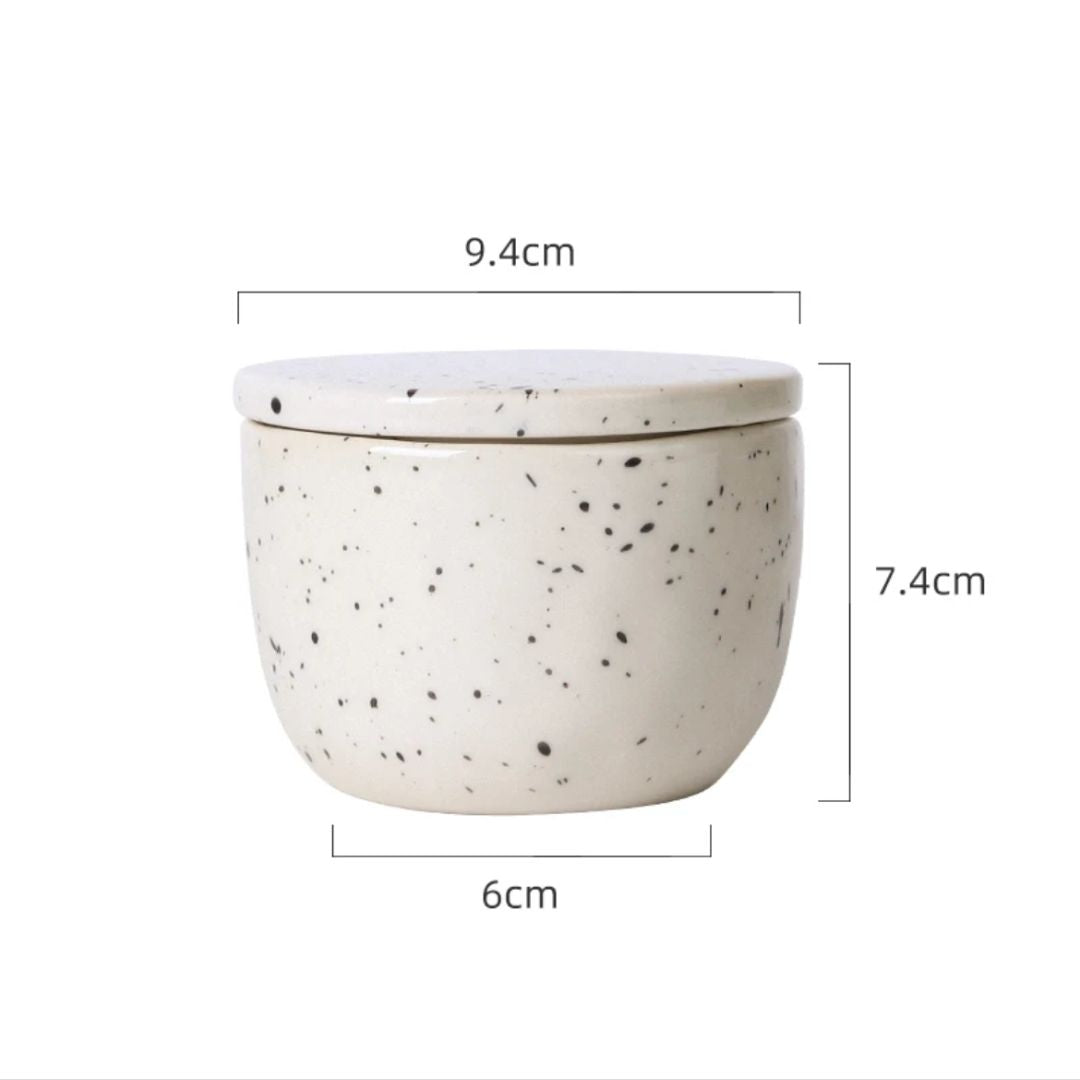Speckled Solace, Handcrafted Candēla with Ceramic Vessel & Lid
