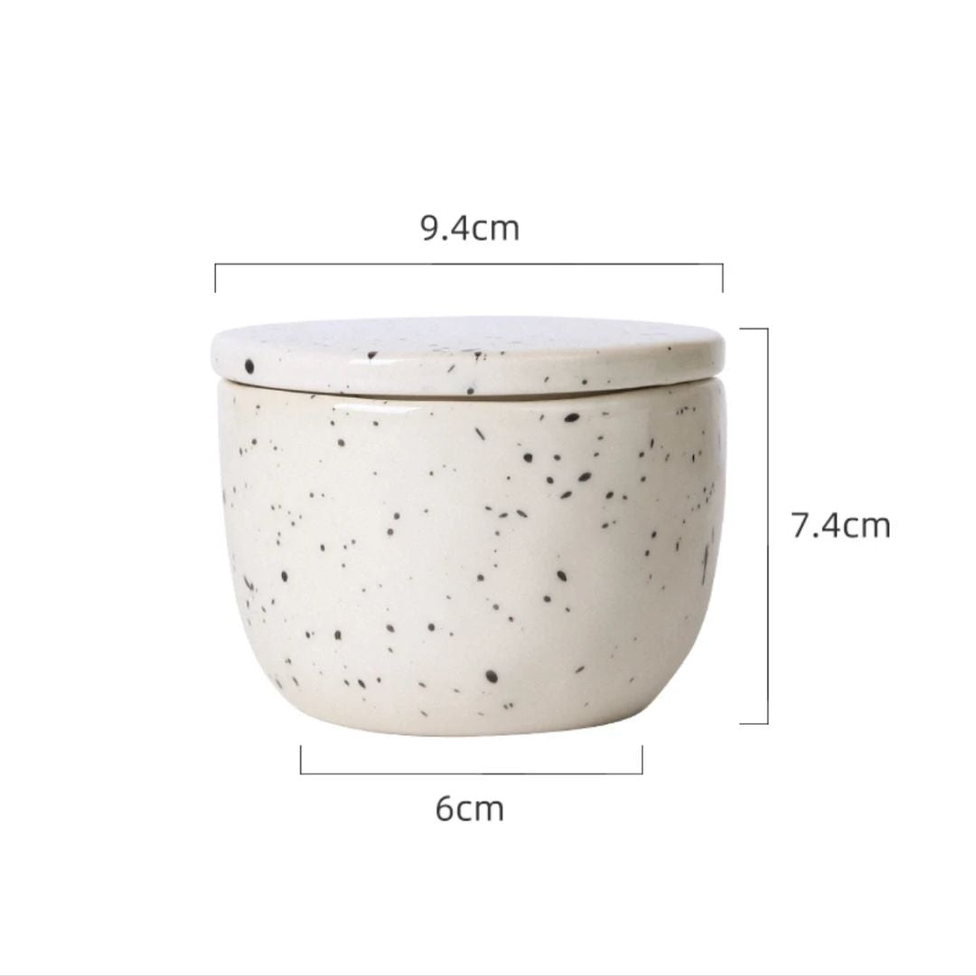Speckled Solace, Handcrafted Candēla with Ceramic Vessel & Lid, 2.7" D x 2.7"H