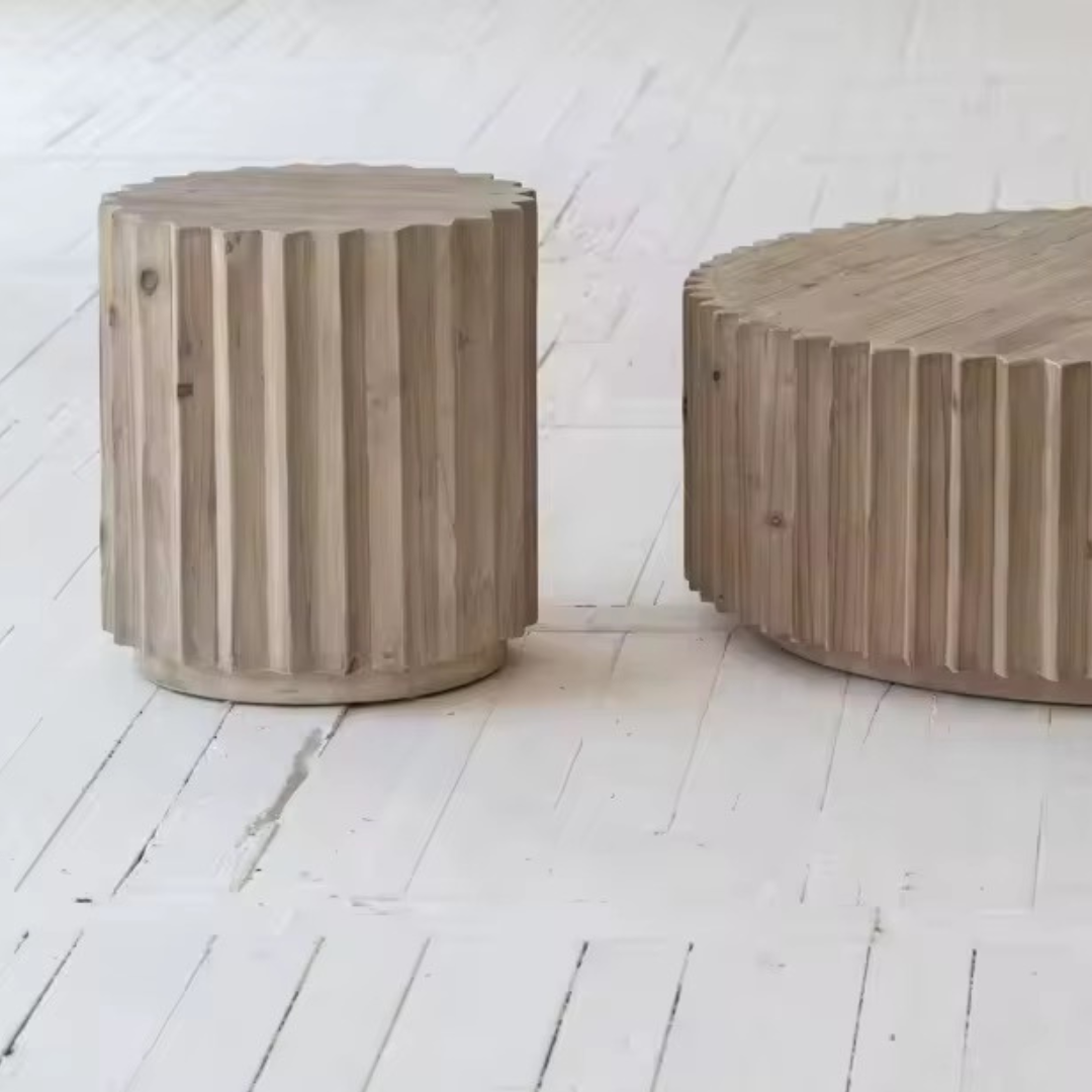Koros, Recycled Pine Stool, Accent Table in Stonewashed Abalone Finish, 15”D x 16”H