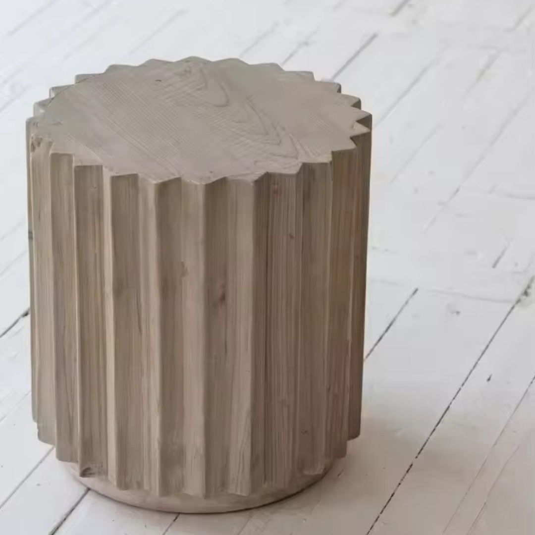 Koros, Recycled Pine Stool, Accent Table in Stonewashed Abalone Finish, 15”D x 16”H
