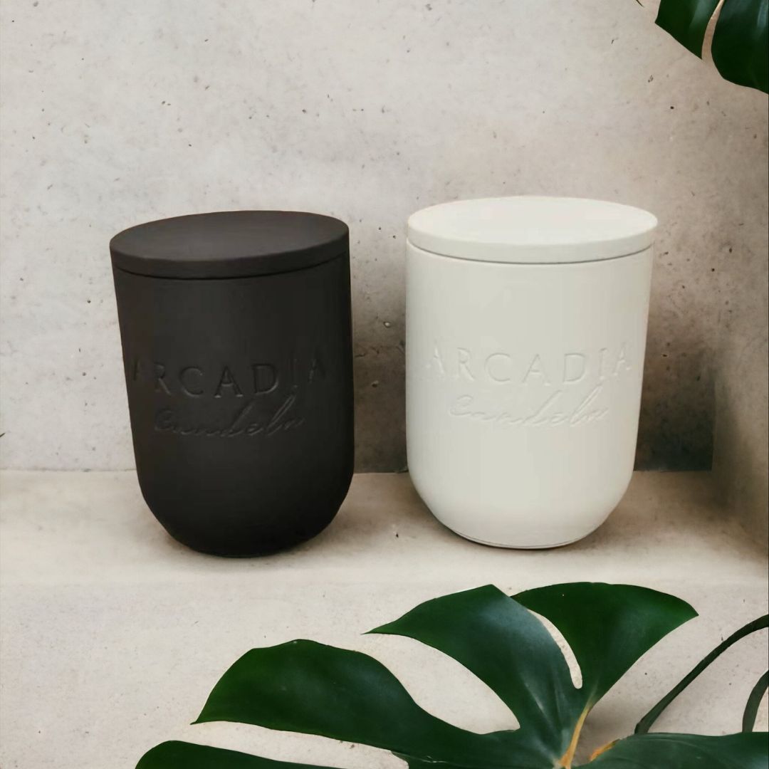 Nova Blanc Modern Stone Candēla Vessel with Lid, 2.3"D x 4"H