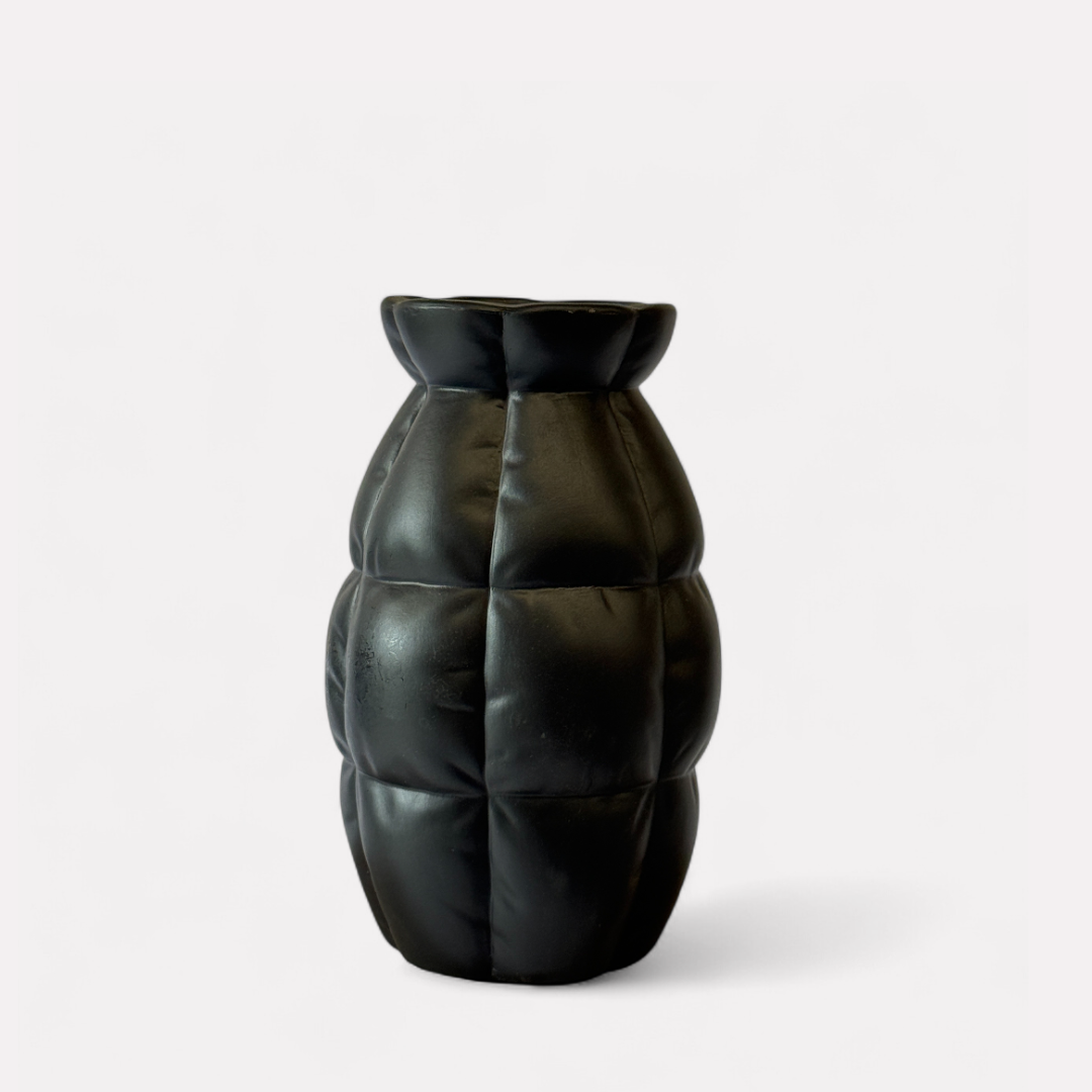 Skylark Terracotta Vase, Hand-painted in Jet Black, 5.5"D x 9"H