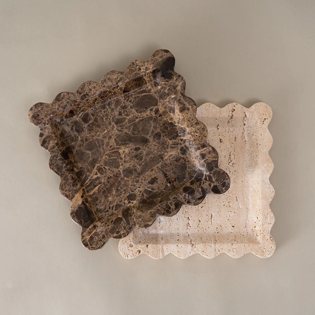 Penelope Scalloped-edge Tray in Café Marble