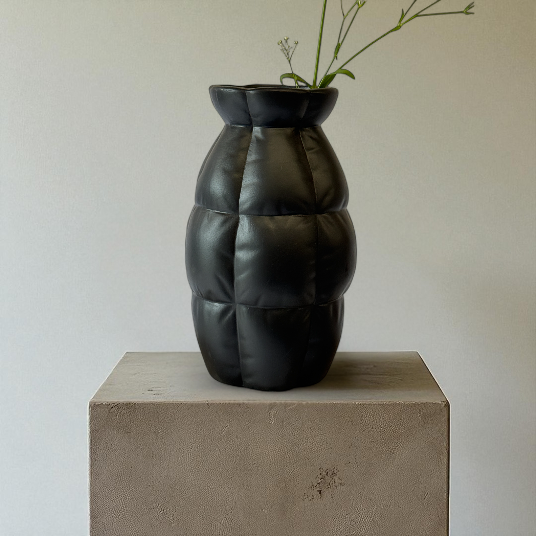 Skylark Terracotta Vase, Hand-painted in Jet Black, 5.5"D x 9"H