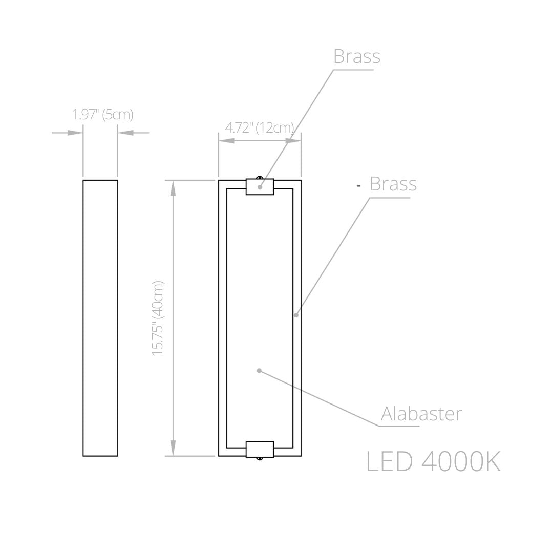 Sylvia Collection, Natural Alabaster & Solid Brass, Luxe Sconce; Class, Boldness, and Natural Beauty for Upscale Spaces, 4.72" L x 1.97" W x 15.75" H