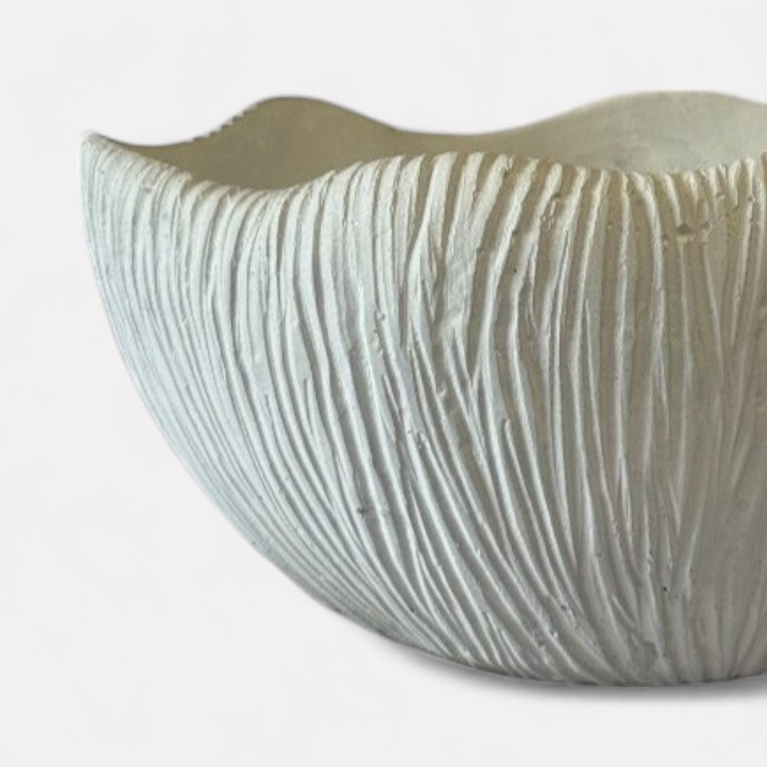 Somerset Bowl, Artisan Cement Display Piece Hand-painted in White Dove, 11.6" L x 9.8" W x 5.9" H