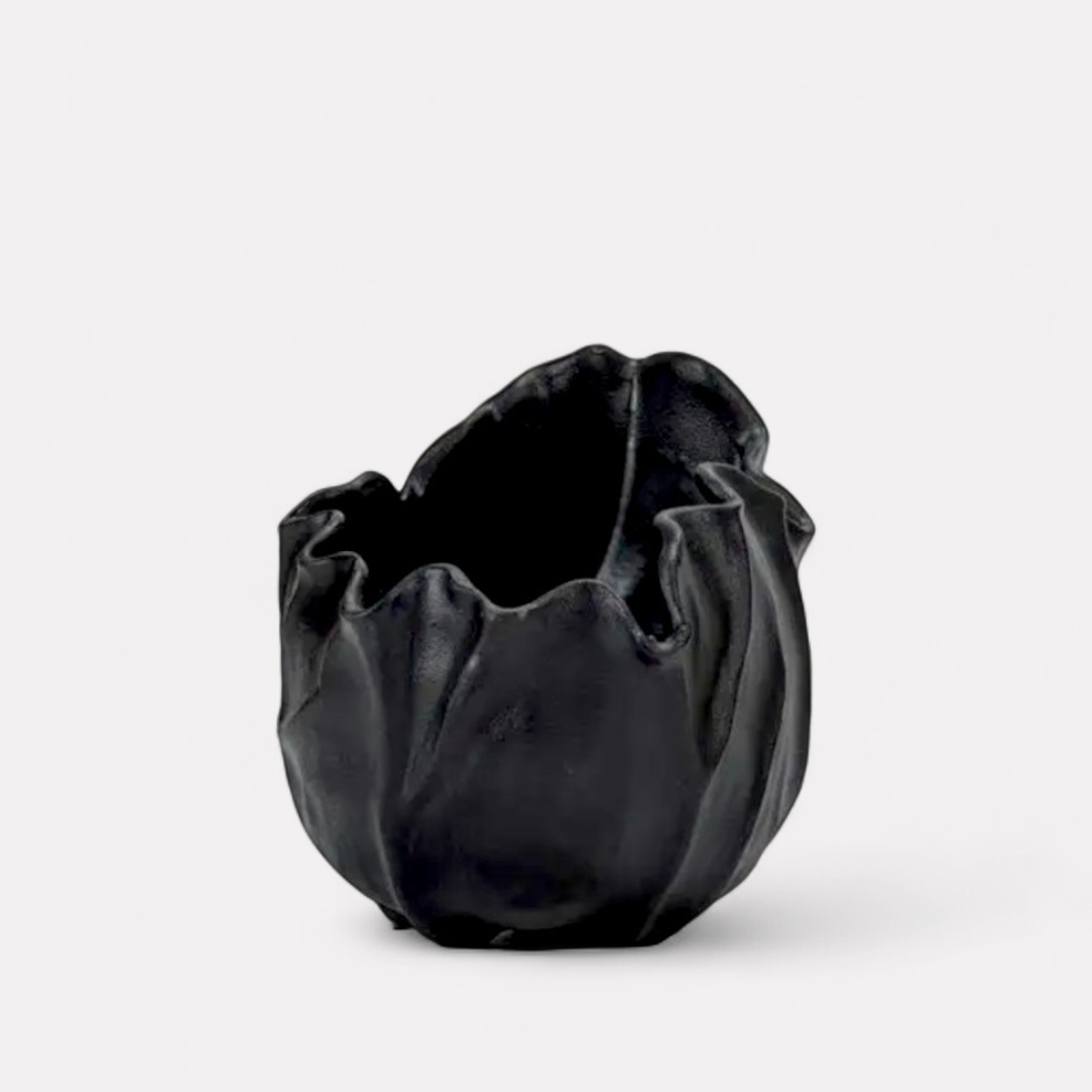 Theia, Black Ceramic Sculptural Vase, 7.3"L x 5.7"W x 6.1"H